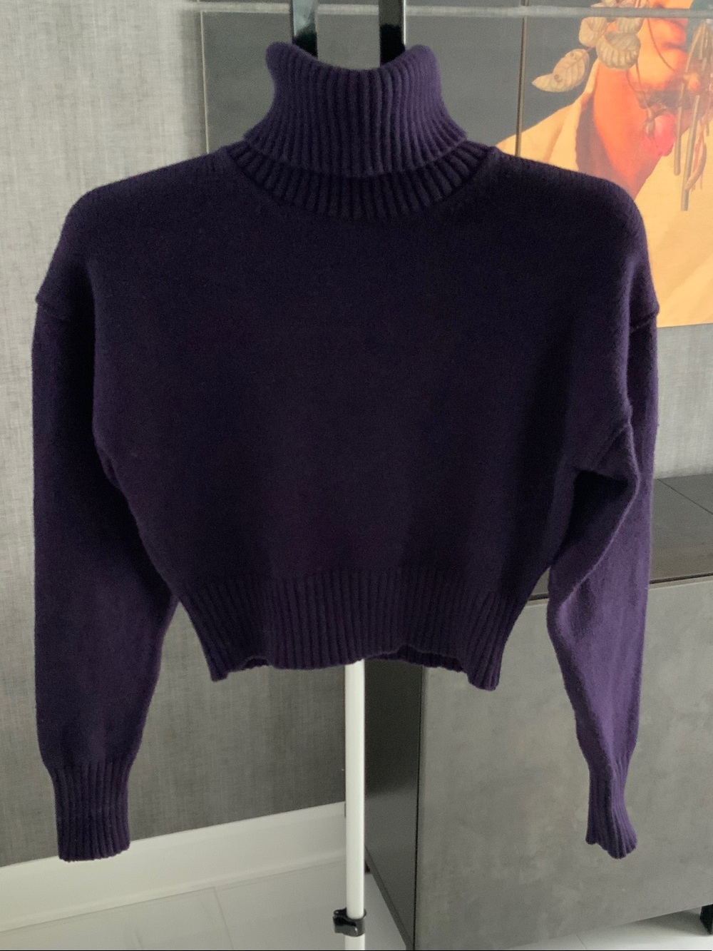Club Monaco Deep Purple Cropped Cotton blend Turtleneck Sweater M